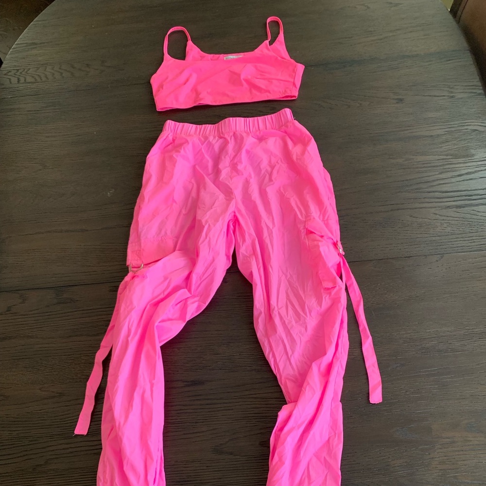 dolls kill neon pink cargo set